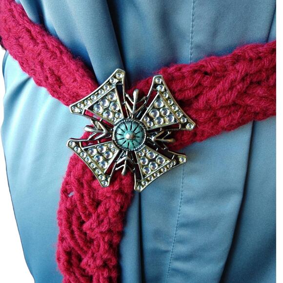 Cardinal Crochet Cable Braided Belt Vintage Maltese buckle gothic tassel premade main image 13